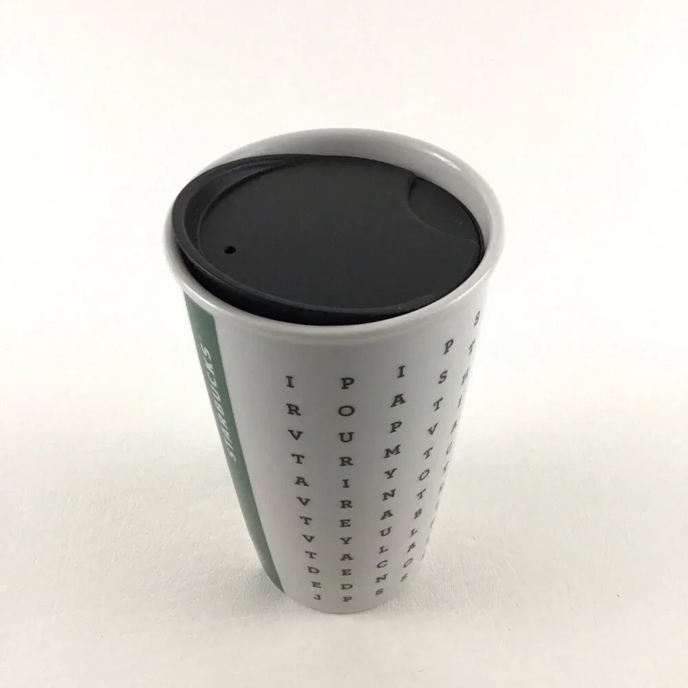 Starbucks Coffee Cup 2016 Ceramic Tumbler Mug 12 fl oz Word Search Puzzle Double - Picture 2 of 7